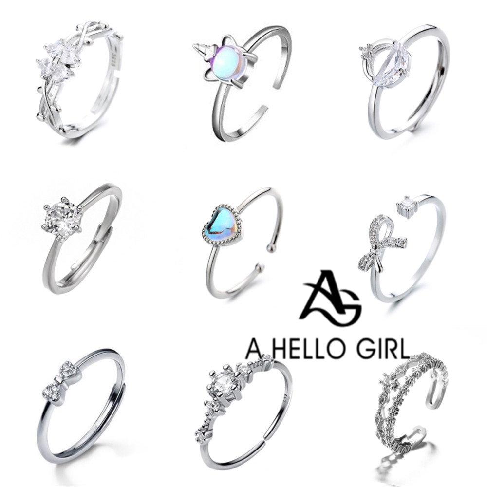 A HELLO GIRL แหวนเพชร แบบเปิด ปรับขนาดได้ สไตล์เกาหลี เครื่องประดับ ของขวัญ สําหรับเด็กผู้หญิง