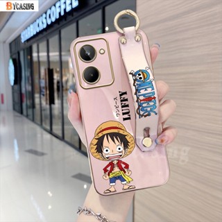 เคสโทรศัพท์มือถือ TPU นิ่ม ทรงสี่เหลี่ยม ลายการ์ตูนลูฟี่ หรูหรา พร้อมสายคล้องมือ สําหรับ Realme 10 4G 8i 9i 7i 5i 6i C17 C31 Realme8 5G 8 Pro Realme 5 Pro 7Pro Narzo 50 C55 C33