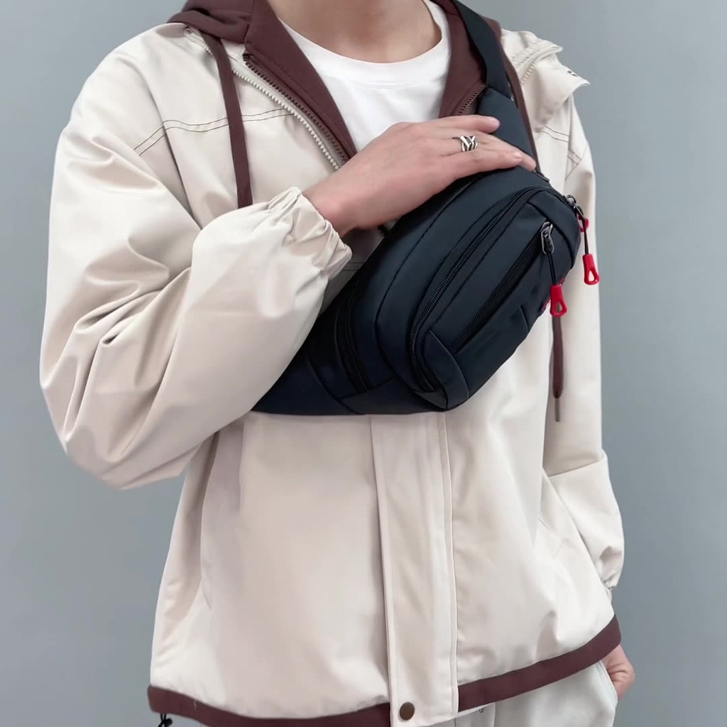 (W246)กระเป๋าคาดเอว แนวสตรีท มี4ช่องแต่งลูกเล่นซิปเท่ vgetbag