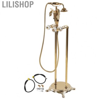 Lilishop Standing Bathtub Shower Tap  Copper Alloy Stable Operation Floor Mount Bathtub Shower Golden Swan Round Button  for Bathroom