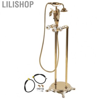 Lilishop Standing Bathtub Shower Tap  Copper Alloy Stable Operation Floor Mount Bathtub Shower Golden Swan Round Button  for Bathroom