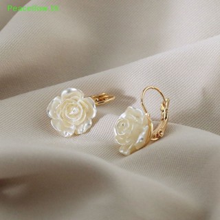 Peacellow Camellia ต่างหูสตั๊ด ประดับมุก รูปดอกคามิเลีย สีขาว หรูหรา เครื่องประดับ สําหรับผู้หญิง