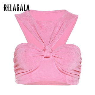 Relagala เสื้อครอปท็อปลําลอง เข้ารูป สีพื้น เซ็กซี่ แฟชั่นสําหรับสตรี 2023