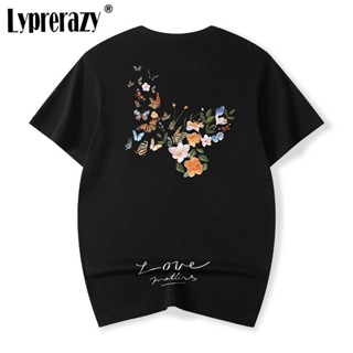 Lyprerazy เสื้อยืดแขนสั้น ผ้าฝ้าย ทรงหลวม ปักลายผีเสื้อ สไตล์จีน แฟชั่นฤดูร้อน สําหรับผู้ชาย