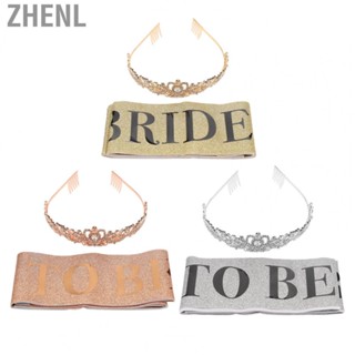 Zhenl Party Bride Sash Crown  Metal Polyester Bride Sash Crown Kit Sparkling Rhinestones  for Parties