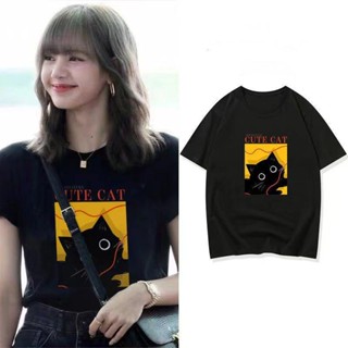 การออกแบบเดิมLISA blackpink เสื้อแฟชั่นสตรีแขนสั้นสไตล์เกาหลี tee shirt crop topsสาวอวบ plus size