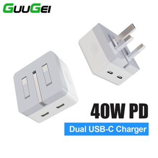 Guugei UK US EU 40W พอร์ตคู่ Type C ที่ชาร์จติดผนัง 35W อะแดปเตอร์ชาร์จไฟ ชาร์จเร็ว PD 20W Type C Charger