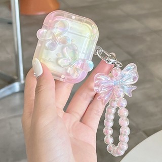 เคสหูฟังบลูทูธไร้สาย แบบใส ลายผีเสื้อ พร้อมสายคล้อง สําหรับ AirPods Pro 2 1 2 3