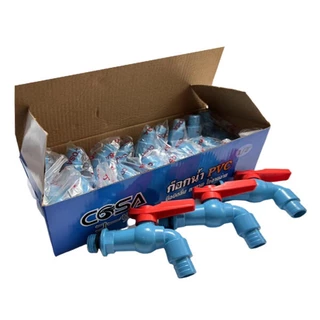 （สปอตกรุงเทพ）ก๊อกน้ำสนาม PVC ก๊อก PVC สีฟ้าด้ามแดง 1ขนาด 4 หุน(1/2”) ผลิตจากพลาสติก PVC ที่มีความหนาพิเศษ ไม่แตกหักง่าย