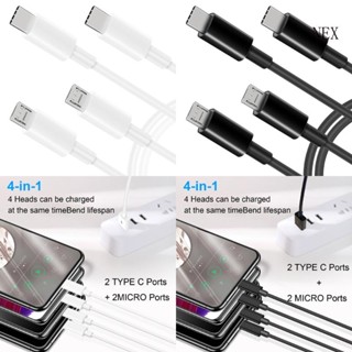 Nex สายชาร์จพาวเวอร์ซัพพลาย USB เป็น 2 Type-C+2 Micro พร้อมกัน สําหรับสี่อุปกรณ์