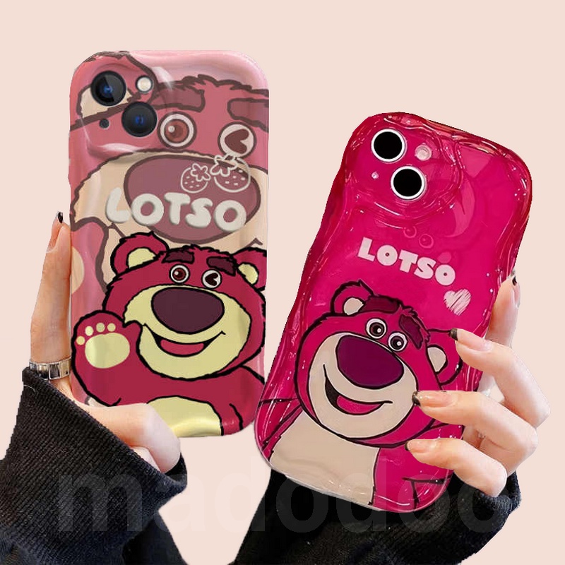 Lotso Shockproof Casing for Redmi Note 13 Pro+ 12S 4G 12 Pro Plus 5G 13C 12C A1 A2 A3 11S 11 10C 10 9T 9C 9A POCO X6 X5 M6 C65 Cute Rose red Cream Edge Cartoon Strawberry Bear Anti-fall Soft Phone Back Case Cover NY 09