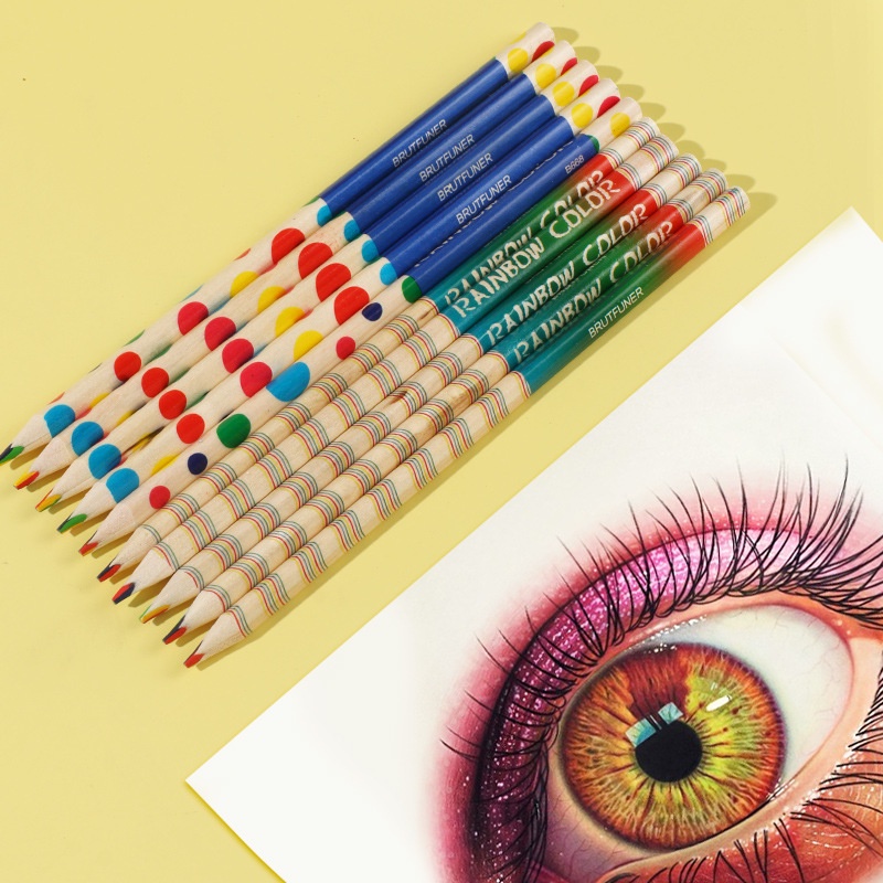 10ชิ้นสร้างสรรค์เครื่องเขียนสี่สีแกนเดียวกันสามเหลี่ยมดินสอสีแกนสายรุ้งเด็กปากกากราฟฟิตี