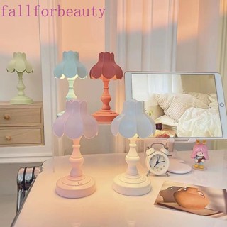 FALLFORBEAUTY โคมไฟตั้งโต๊ะ LED รูปใบบัว ป้องกันสายตา พอร์ต USB สไตล์เรโทร สําหรับหอพักนักเรียน