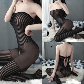 【HODRD】Bodysuit Striped Open Crotch One-piece Leotard Lingerie Women Sleeveless【Fashion】