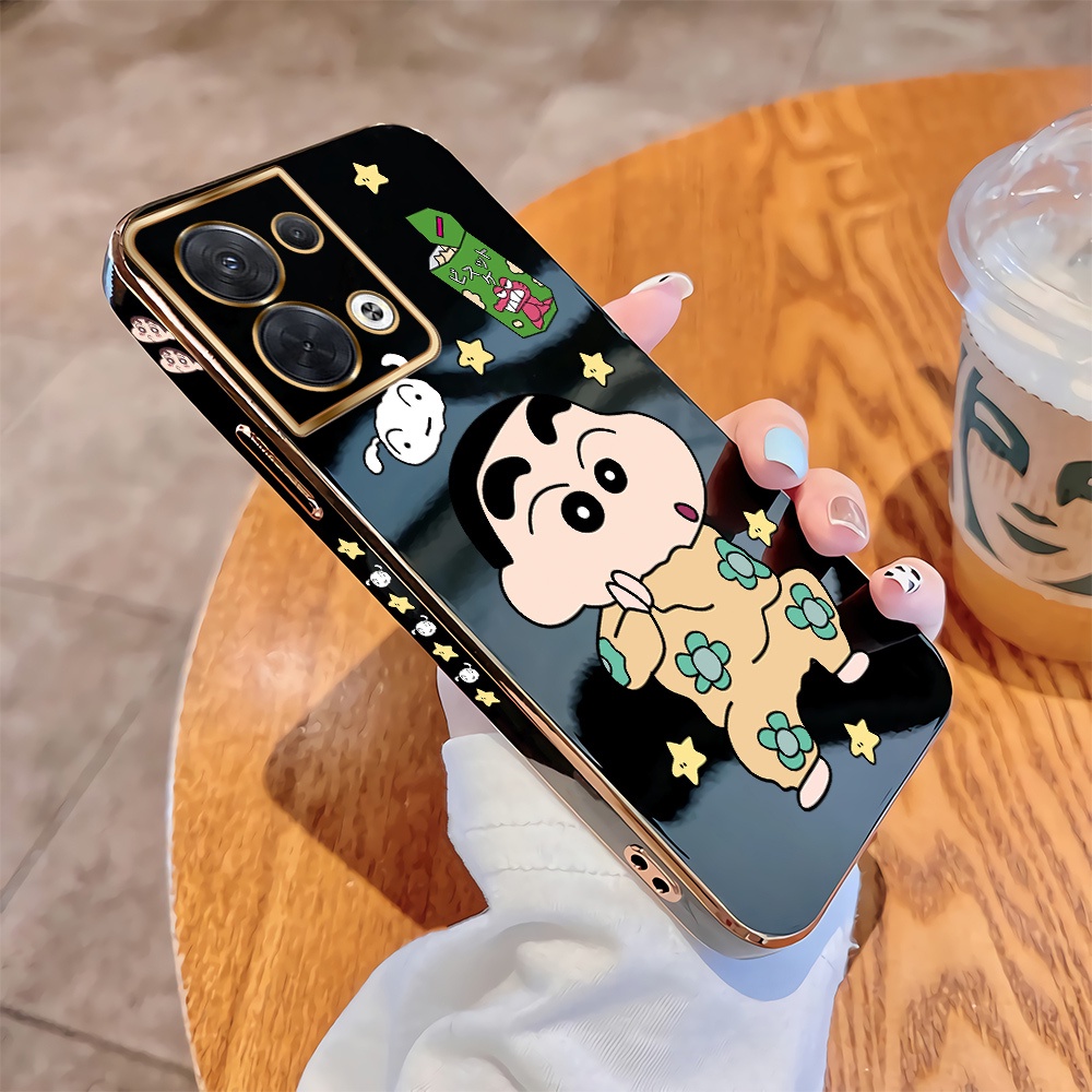 เคส OPPO Reno7 Reno8 Z Reno8 Pro 5G Reno8 เคสโทรศัพท์มือถือ แบบนิ่ม ลายการ์ตูนชินจัง ขอบสี่เหลี่ยม ห