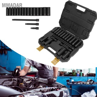 MMADAR ชุดซ็อกเก็ตไดรฟ์ 18 ชิ้น 10-24 มม. Cr V Hex Deep Drive Impact Socket Kit สำหรับซ่อมรถยนต์