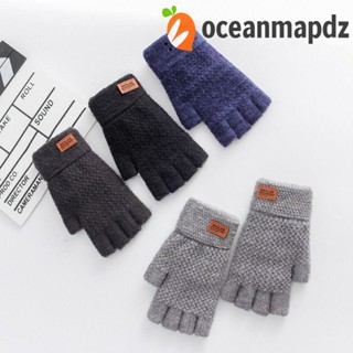 OCEANMAPDZ ถุงมือถัก แบบครึ่งนิ้ว ผ้ากํามะหยี่ขนนิ่ม สีพื้น สไตล์เกาหลี เหมาะกับฤดูใบไม้ร่วง สําหรับผู้ชาย และผู้หญิง