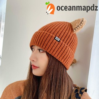 OCEANMAPDZ หมวกบีนนี่ ผ้าวูล ลายการ์ตูนหูแมว เหมาะกับใส่กลางแจ้ง และฤดูหนาว สําหรับผู้ชาย และผู้หญิง