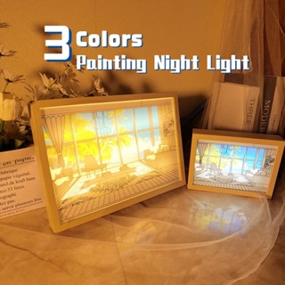 โคมไฟตั้งโต๊ะ Led 3D กรอบรูปไม้ 3 สี ปลั๊ก USB สไตล์นอร์ดิก สําหรับตกแต่งบ้าน ห้องนอน