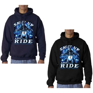 สินค้าใหม่ เสื้อกันหนาว มีฮู้ด ลายหัวกะโหลก Shut Up Ride Biker Chopper Bobber Skull A10258 สําหรับผู้ชาย