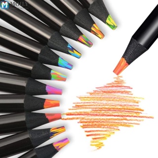 MOILYHD ดินสอสีรุ้ง แกน 8/12 สี 8/12 สี คุณภาพสูง เครื่องเขียน ดินสอสีไม้ สีดํา สําหรับโรงเรียน สํานักงาน