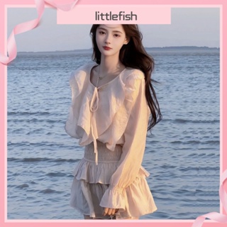 [littlefish] ชุดเดรสกระโปรงลําลอง สีชมพู หรูหรา สไตล์ฝรั่งเศส เหมาะกับฤดูร้อน สําหรับเด็กผู้หญิง สองชิ้น