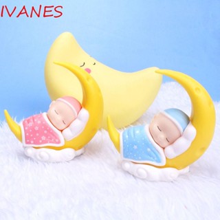 IVANES ตุ๊กตาฟิกเกอร์ รูปดวงจันทร์นอนหลับ สีฟ้า สําหรับตกแต่งเค้ก แดชบอร์ดรถยนต์ ปาร์ตี้วันเกิด