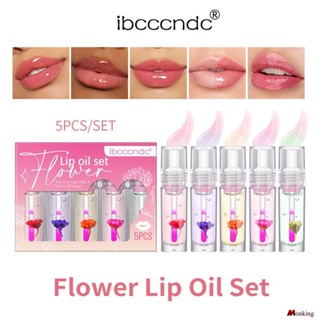 Ibcccndc Flower Lip Oil 5 เซ็ต Moisturizing Moisturizing Color-change Lip Glaze Transparent Toot Lip Gloss (monkingstore_th)