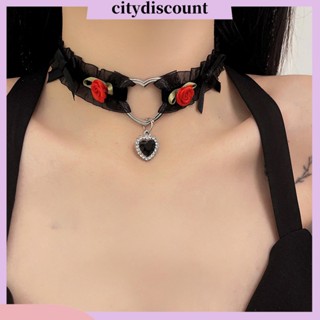 &lt;citydiscount&gt; โช้กเกอร์ผู้หญิง สีดํา สีขาว ลูกไม้ โลหะ หัวใจ ดอกไม้ขนาดเล็ก โบ เซ็กซี่ หรูหรา จี้พลอยเทียม คลับ สร้อยคอ สวมใส่ทุกวัน