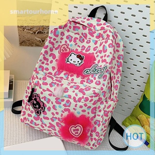 กระเป๋าเป้สะพายหลัง กระเป๋าเดินทาง พิมพ์ลายเสือดาว Hello Kitty Y2K น่ารัก สําหรับเด็กผู้หญิง