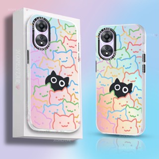 เคสมือถือ แบบแข็ง ลายการ์ตูนแมวดํา ไล่โทนสี สําหรับ OPPO A57 2022 A15 A16 A16K A54 A53 A12 A5S A7 A3S A11k A31 A52 A92 A94 A93 A37 F9 A1K Reno 5 A76 A96 A36 HOSTR