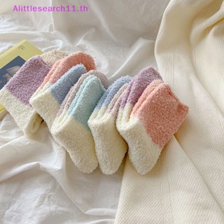 Alittlesearch11 ถุงเท้า ผ้ากํามะหยี่ แบบหนา ให้ความอบอุ่น สีมาการอง สําหรับผู้หญิง