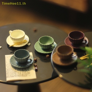 Timehee โมเดลแก้วกาแฟ ช้อน จานรอง ขนาดมินิ DIY สําหรับตกแต่งบ้านตุ๊กตา 1:12 3 ชิ้น ต่อชุด TH