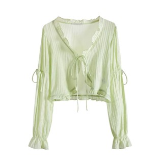 V-neck sunscreen shirt blouse womens 2022 spring new thin short-sleeved blouse chiffon cardigan jacket