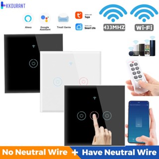 1/2/3/4 Gang Tuya Wifi+433mhz Smart Touch Switch Home Wall Button Timing Function แผงกระจกเทมเปอร์รองรับการควบคุมด้วยเสียงทำงานร่วมกับ Google Assistant KDURANT