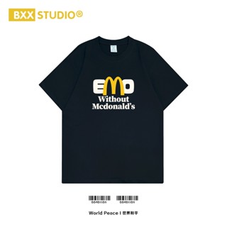 Bxx McDonalds EMO เสื้อยืดแขนสั้น พิมพ์ลาย ทรงหลวม แฟชั่นฤดูร้อน สําหรับผู้ชาย และผู้หญิง