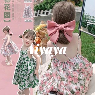 Aiyaya ชุดเดรสเด็กผู้หญิง เดรสเจ้าหญิง กระโปรงลายดอกไม้สีชมพู เนื้อผ้าใส่สบาย น่ารักหวานสไตล์ (655)