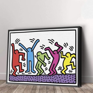 Keith Haring Dancers White Pop Art ผ้าใบตกแต่งผนังบ้าน Inin Modern Black Framed