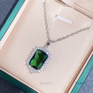 Fancy สร้อยคอโซ่ จี้มรกต เพทาย หรูหรา สีโรสโกลด์ ของขวัญสําหรับผู้หญิง