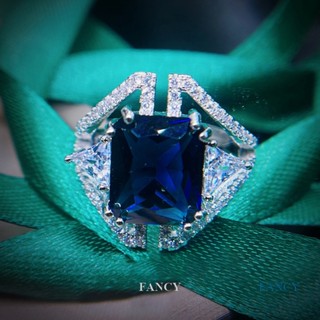 Fancy ใหม่ แหวนแฟชั่น ฝังเพทาย ทรงสี่เหลี่ยม สีฟ้า คุณภาพสูง สําหรับผู้หญิง