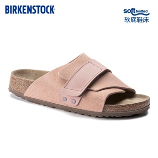 รองเท้าแตะ หนังวัวแท้ แบบนิ่ม แต่งหัวเข็มขัด ลายโลโก้ Birkenstock สําหรับผู้ชาย และผู้หญิง