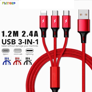 3 In 1 สายชาร์จโทรศัพท์มือถือ Micro Usb Type C IO-S สายเคเบิลข้อมูล Usb หลายช่อง สําหรับ IP Android