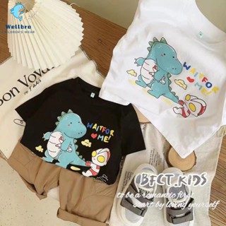 ✨ พร้อมส่ง เสื้อยืดแขนสั้น ผ้าฝ้าย พิมพ์ลายไดโนเสาร์ อุลตร้าแมนน่ารัก สไตล์เกาหลี แฟชั่นฤดูร้อน สําหรับเด็กผู้ชาย อายุ 1-5 ปี