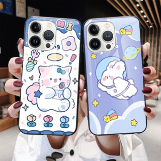 เคสโทรศัพท์มือถือแบบแก้ว TPU กันกระแทก ลายการ์ตูนกระต่ายน่ารัก สําหรับ iPhone 5 5S SE XR 6 7 8 6S 7S 8S Plus 2020