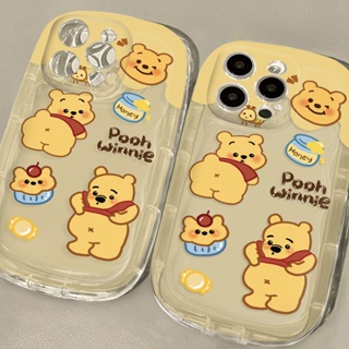 เคสโทรศัพท์มือถือซิลิโคน TPU นิ่ม แบบใส กันกระแทก ลายหมีสีเหลืองน่ารัก สําหรับ IPhone 11 14 13 12 Pro XS Max X XR 7+ 8 Plus