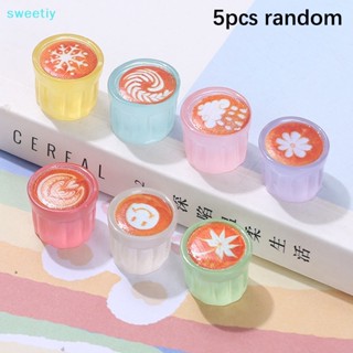 Sweetiy ใหม่ สติกเกอร์รูเคสโทรศัพท์ รูปแก้วน้ํา ดอกไม้ สีกาแฟ เรืองแสง ขนาดเล็ก สําหรับกิ๊บติดผม DIY 5 ชิ้น