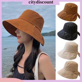 &lt;citydiscount&gt; หมวกบักเก็ต ประดับโบว์ สีพื้น แฟชั่นสําหรับผู้หญิง