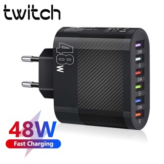 Twitch อะแดปเตอร์ชาร์จโทรศัพท์มือถือ USB 48W QC 3.0 6 พอร์ต ชาร์จไว สําหรับเดินทาง