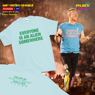 เสื้อยืดแขนสั้นคอกลมเสื้อยืด พิมพ์ลายวง Coldplay Everyone Is an Alien Somewhere AS 8 สําหรับผู้ชายCotton 100%  [S-5XL]