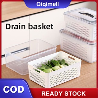 [ราคาต่ำสุด] Drain Sealed Box ตู้เย็นแบบพกพาความจุขนาดใหญ่ตู้เย็นกล่องเก็บผักและผลไม้กล่องเก็บสดพร้อมฝาปิด &amp;#39;QIQI